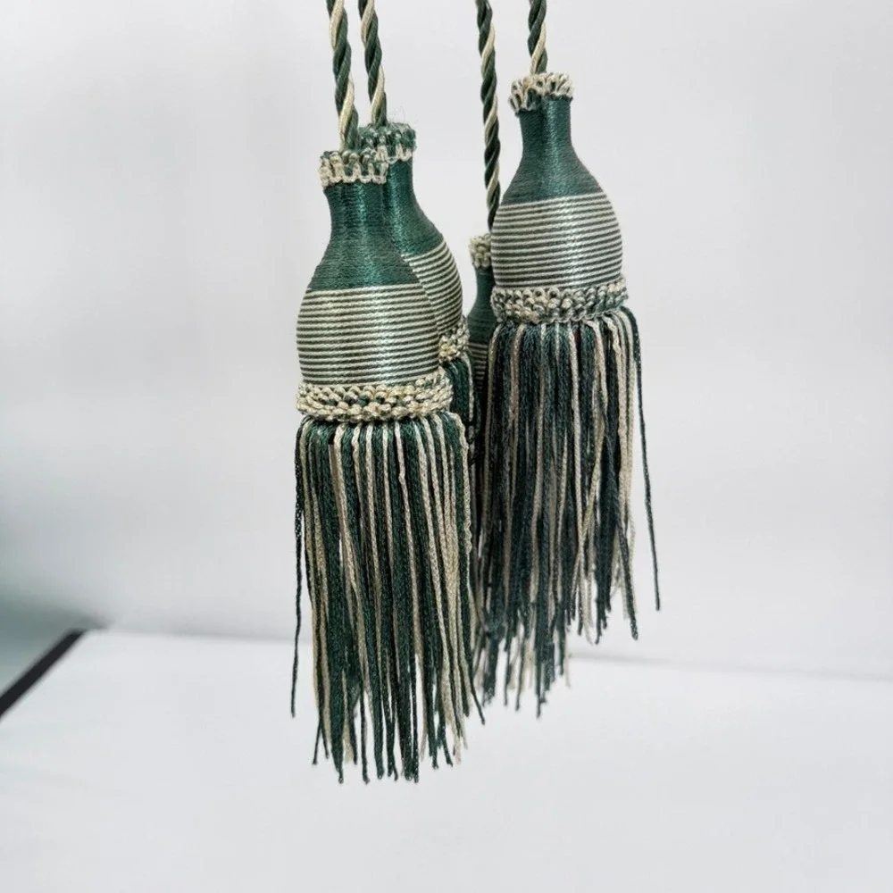 Curtain Tieback Double Tassels Traditional Elegant Drapery Decor Green Cream‎